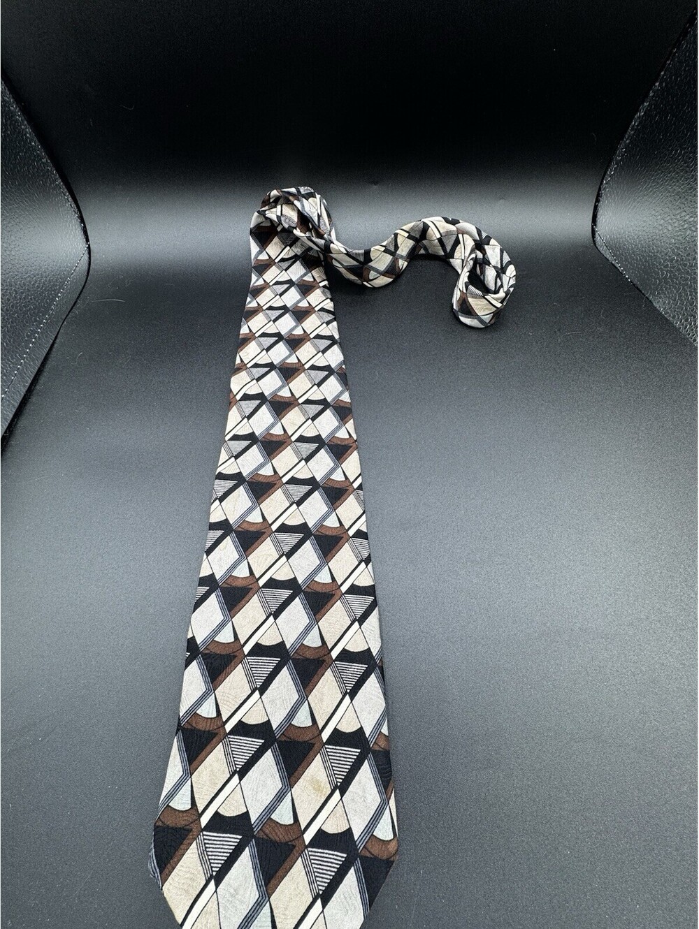 Alexander Lloyd Silk Necktie Geometric Abstract Brown Black Gray Extra Long USA